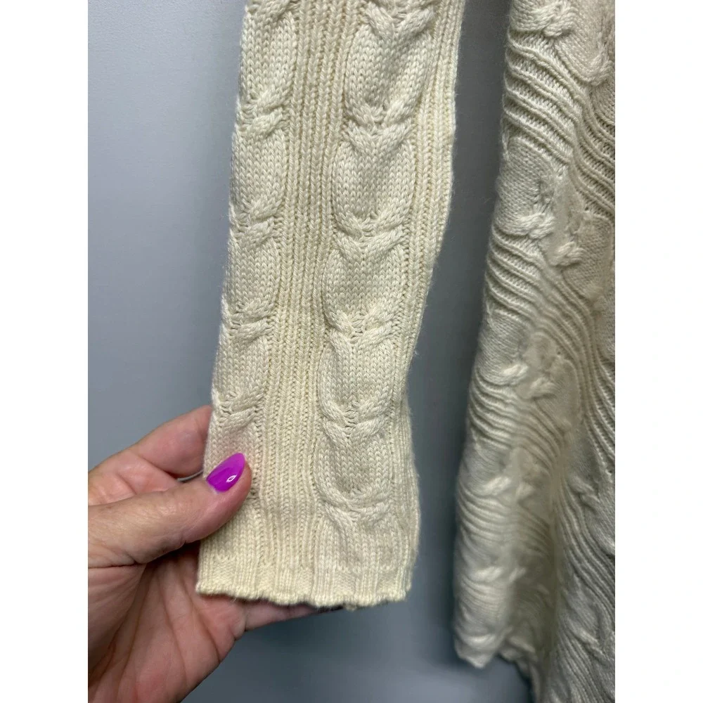 Sigrid Olsen Womens Cream Cable Knit Open Front Draped Asymmetrical Cardigan S